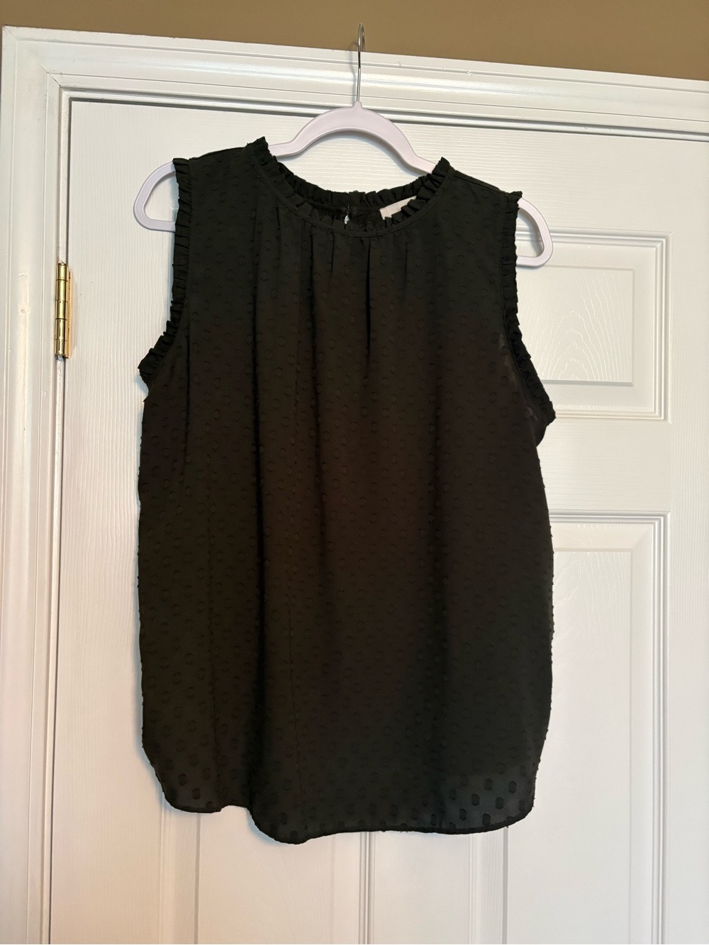 LOFT olive green Sleeveless Swiss Dot Blouse